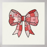 Romantic Red Pink Patchwork Ribbon Bow Drawing 