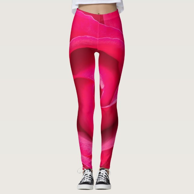 Romantic Red Pink Rose Leggings (Front)