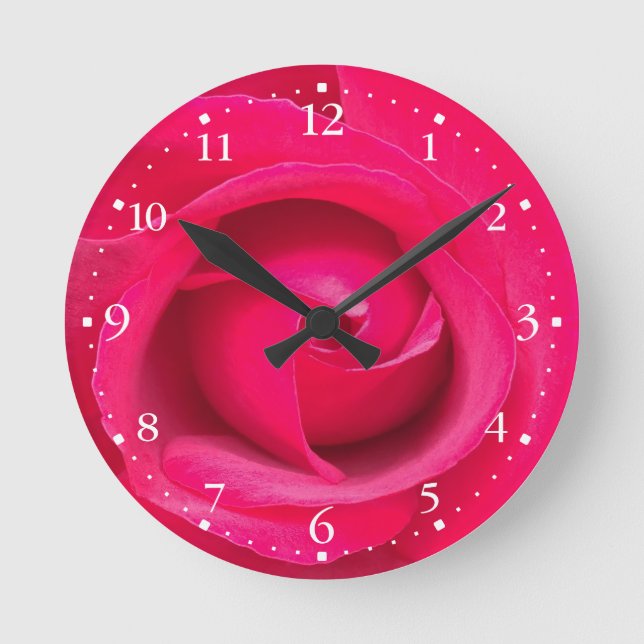 Romantic Red Pink Rose Round Clock (Front)