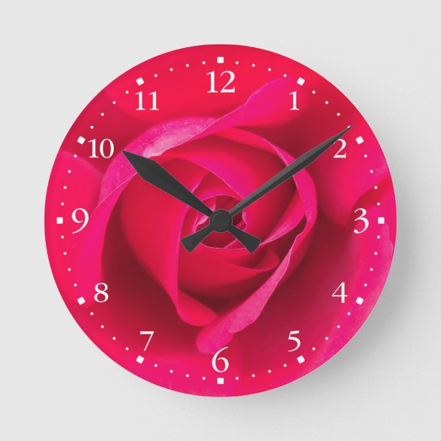 Romantic Red Pink Rose v2 Round Clock (Front)