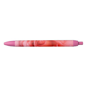 Romantic Red Pink Rose Water Drops Black Ink Pen