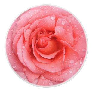 Romantic Red Pink Rose Water Drops Ceramic Knob