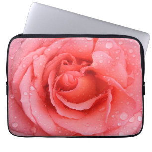 Romantic Red Pink Rose Water Drops Laptop Sleeve