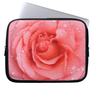 Romantic Red Pink Rose Water Drops Laptop Sleeve