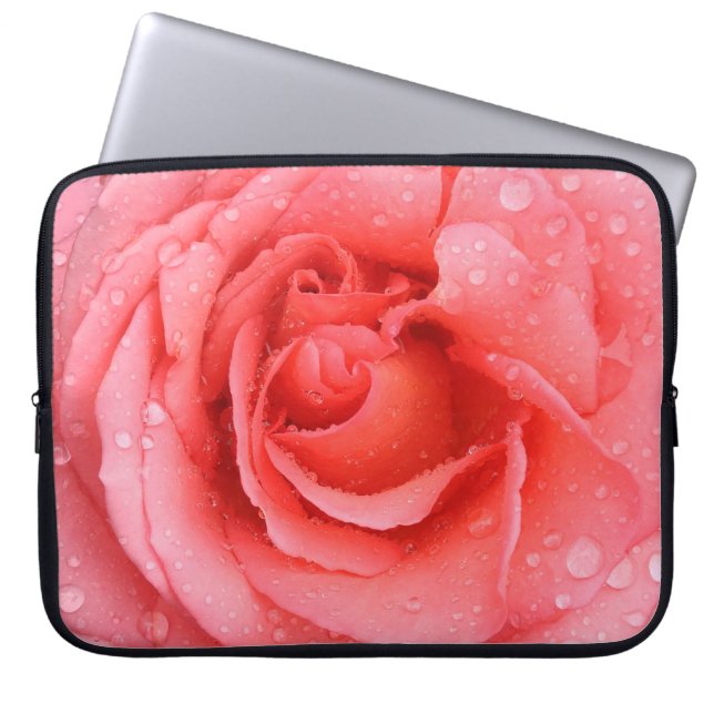 Romantic Red Pink Rose Water Drops Laptop Sleeve (Front)