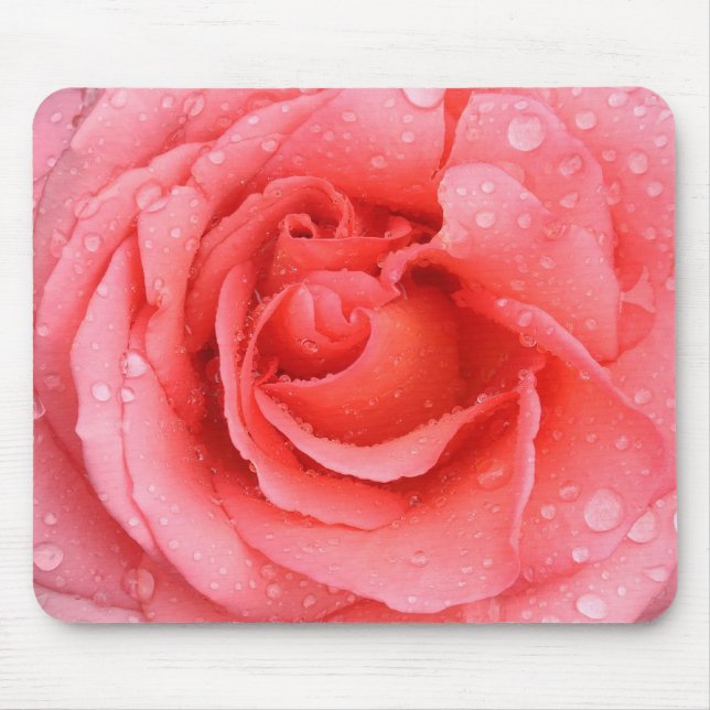 Romantic Red Pink Rose Water Drops Mouse Pad (Front)