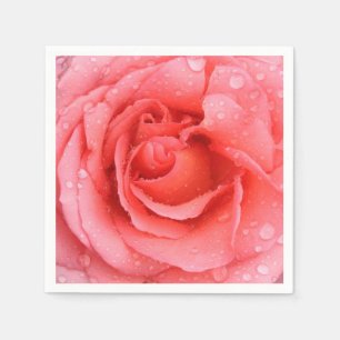 Romantic Red Pink Rose Water Drops Napkin