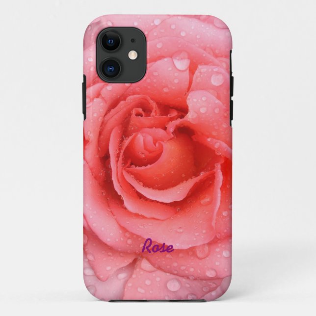 Romantic Red Pink Rose Water Drops Personalised Case-Mate iPhone Case (Back)