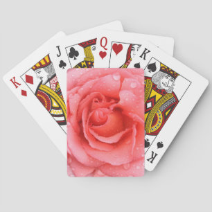 Romantic Red Pink Rose Water Drops Playing Cards
