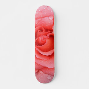 Romantic Red Pink Rose Water Drops Skateboard