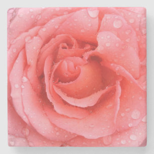 Romantic Red Pink Rose Water Drops Stone Coaster