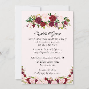 Romantic Red, Pink Roses Custom Wedding Invitation
