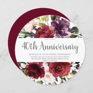 Romantic Red Rose 40th Wedding Anniversary Invitation
