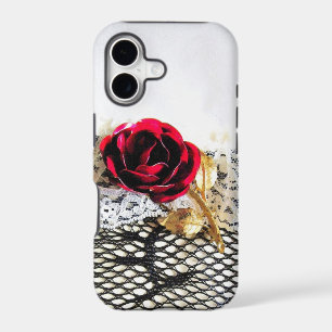 Romantic red rose and white lace