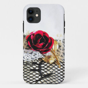 Romantic red rose and white lace Case-Mate iPhone case