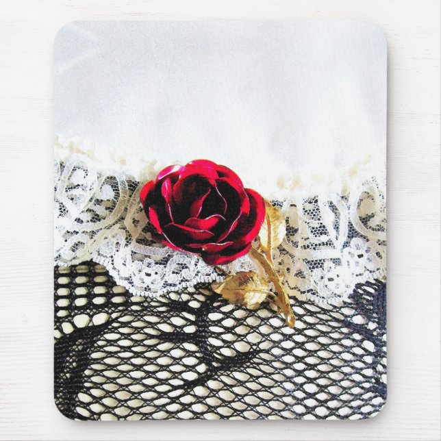 Romantic red rose and white lace mouse pad (Front)
