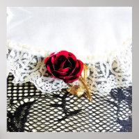 Romantic red rose and white lace