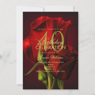 Romantic Red Rose Birthday Invitation
