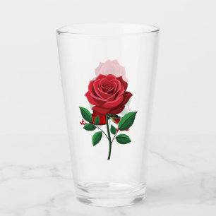 Romantic Red Rose Botanical Glass Cup