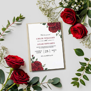 Romantic Red Rose Burgundy Elegance Wedding Invitation