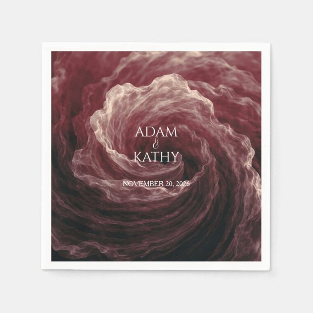 Romantic Red Rose Burgundy Wedding Napkins (Front)