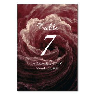 Romantic Red Rose Burgundy Wedding Table Number