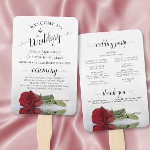 Romantic Red Rose Elegant Wedding Program Hand Fan