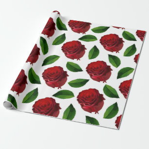 Romantic Red Rose Floral Botanical Wrapping Paper
