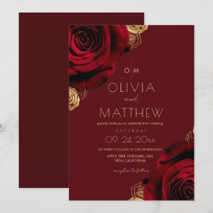 Romantic Red Rose Floral Wedding Invitation