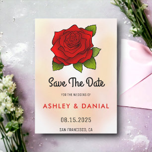 Romantic red rose floral Wedding Save the Date Invitation