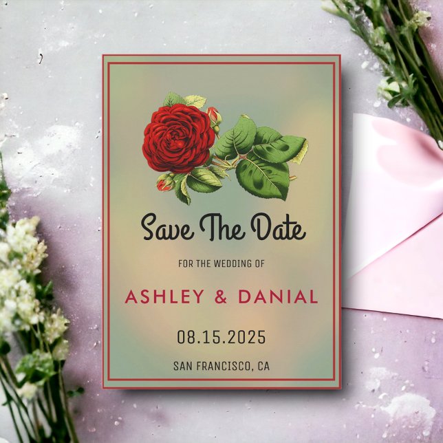 Romantic Red Rose Floral Wedding Save the Date Invitation (Creator Uploaded)