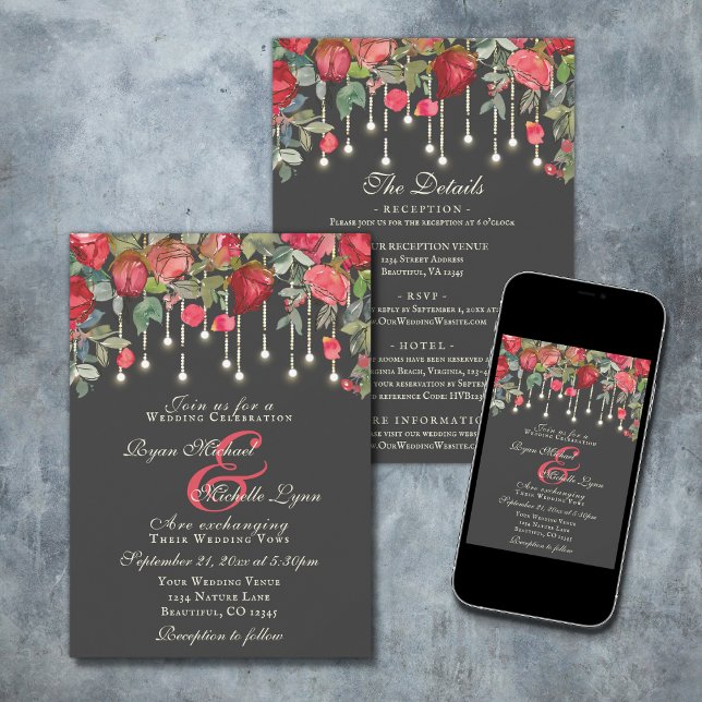 Romantic Red Rose Garden All In One Floral Wedding Invitation (Creator Uploaded)