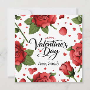 Romantic Red Rose & Hearts Frame Happy Valentine Holiday Card