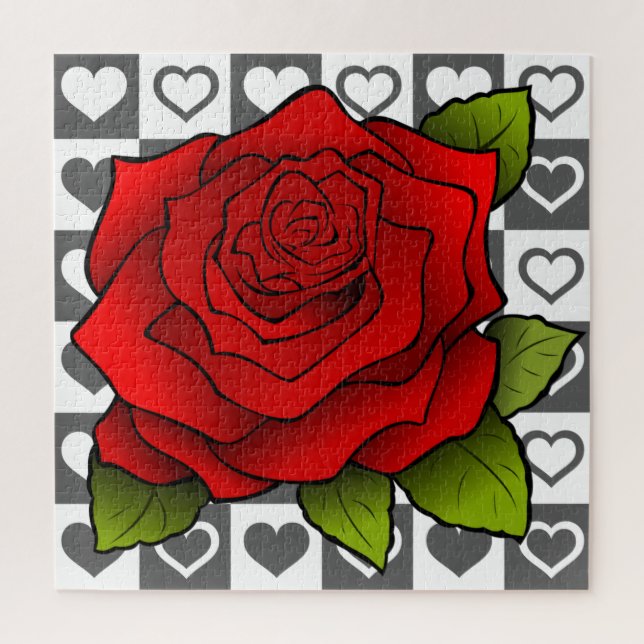 Romantic Red Rose & Hearts - Jigsaw Puzzle (Vertical)