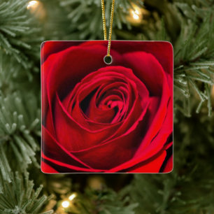 Romantic Red Rose in full bloom Ceramic Ornament