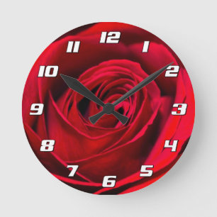 Romantic Red Rose in full bloom with Numbers Round Clock