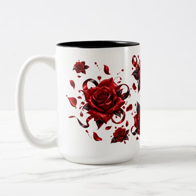 Romantic Red Rose Love Mug | Floral Coffee Cup (Left)