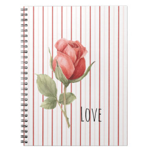 Romantic Red Rose Love Stripes Notebook