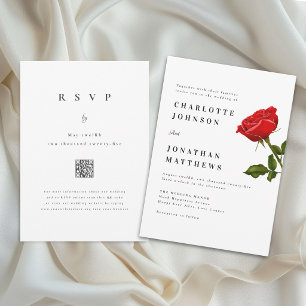 Romantic Red Rose Minimal Modern Wedding QR Code Invitation