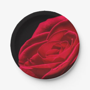 romantic red rose paper party plate