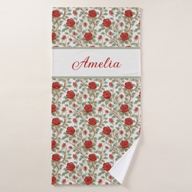Romantic  Red Rose Personalised Bath Towel (Bath Towel)