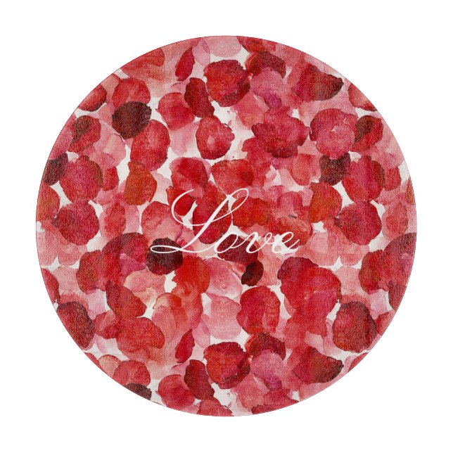 Romantic Red Rose Petals Floral Love Cutting Board (Front)