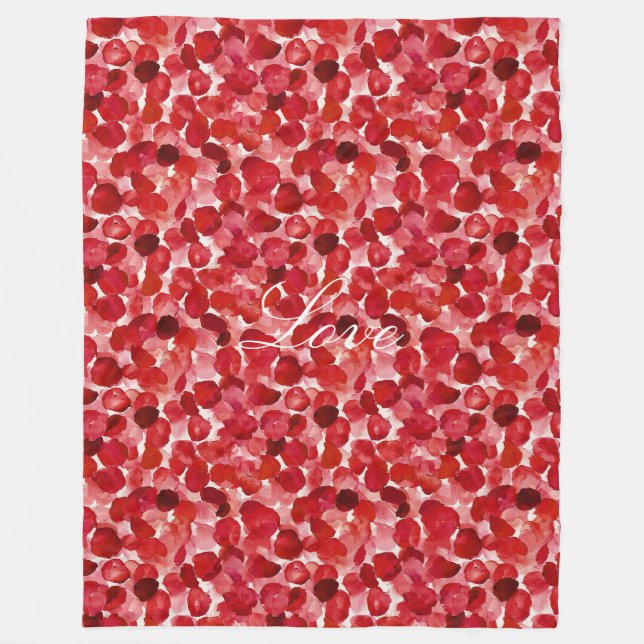 Romantic Red Rose Petals Floral Love Fleece Blanket (Front)