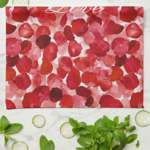 Romantic Red Rose Petals Floral Love Tea Towel