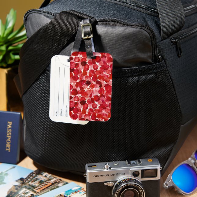 Romantic Red Rose Petals Floral   Luggage Tag (Front & Back)