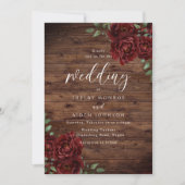 Romantic Red Rose Rustic Wood Wedding  Invitation (Front)
