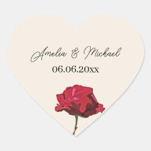 Romantic Red Rose Save the Date Heart Sticker