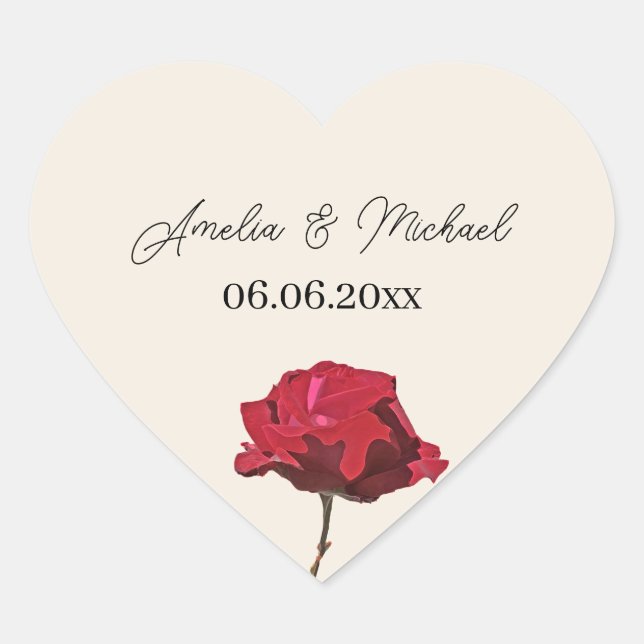 Romantic Red Rose Save the Date Heart Sticker (Front)