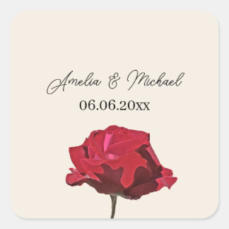 Romantic Red Rose Save the Date Square Sticker