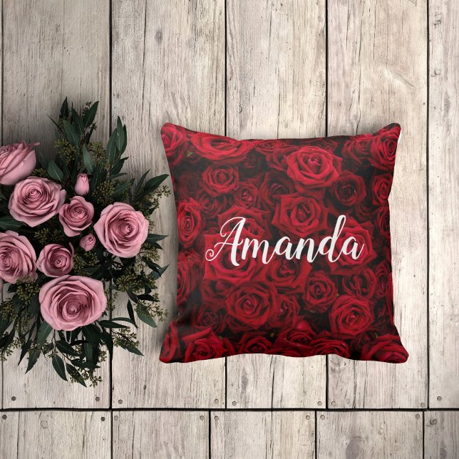 Romantic red rose Valentine personalised monogram Cushion (Creator Uploaded)
